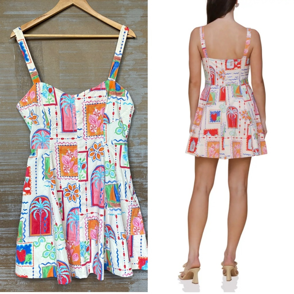 Avec Les Filles Floral Patch A Line Mini Dress Vacation Boho Sexy Womens 12